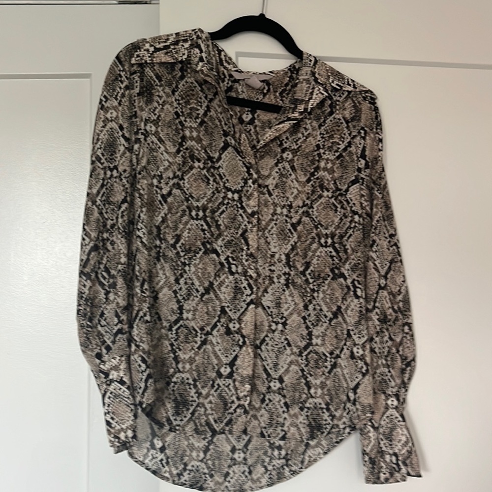 H&M snakeskin long sleeve button down blouse